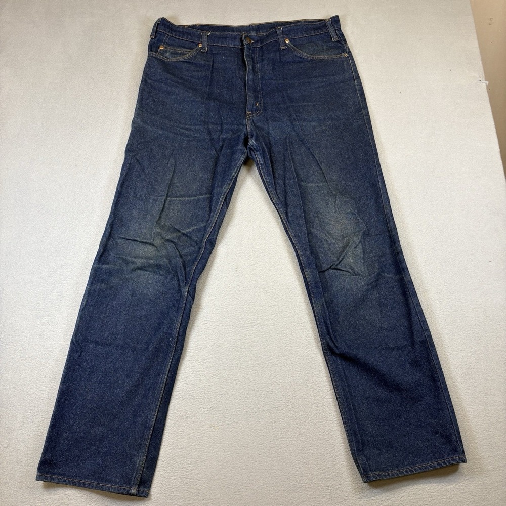 Plain Pockets Jeans Mens 38x32 Vintage Made USA 100% Cotton Dark Wash Denim
